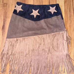 Faux Suede Fringe Star-Accent Skirt